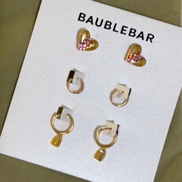 BaubleBar Jewelry - BaubleBar Love Lock Stud, Huggie, & Drop Earrings Set
